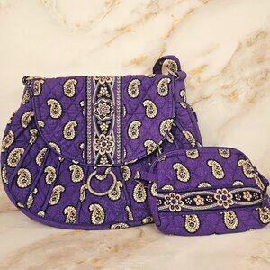 Vera Bradley Simply Violet Purple Paisley Purse and Cosmetic Bag set